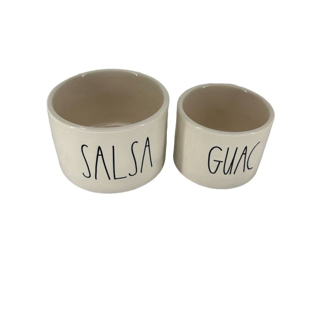 Rae Dunn Artisan Salsa & Guac Ceramic Serving Bowls Set White